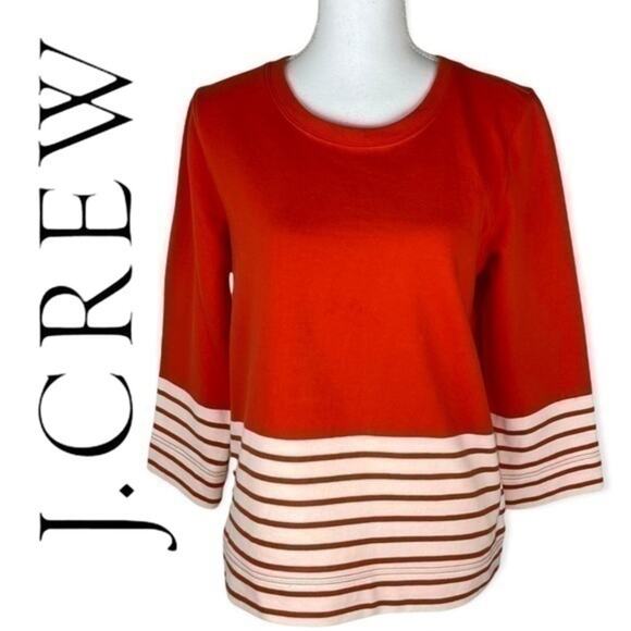 J Crew Orange Coastal Striped Coastal Grandma Nautical Top NWOT Size M - Picture 2 of 10
